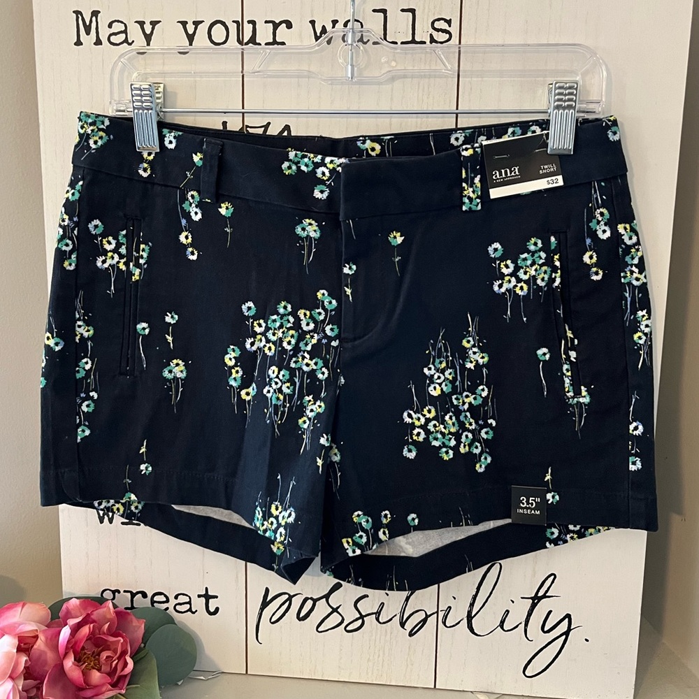 a.n.a Navy Floral Twill Chino Shorts